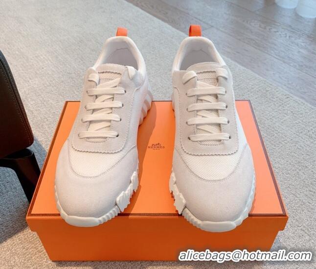 Good Quality Hermes Bouncing Sneakers in Mesh and Suede White Light Grey 020878