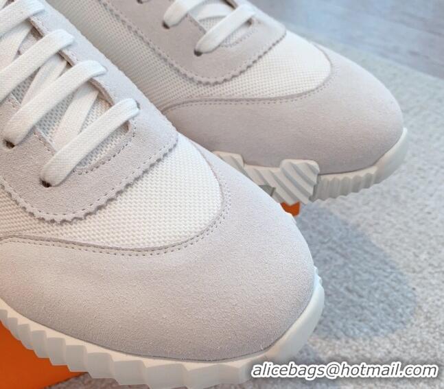 Good Quality Hermes Bouncing Sneakers in Mesh and Suede White Light Grey 020878