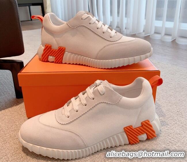 Good Quality Hermes Bouncing Sneakers in Mesh and Suede White Light Grey 020878