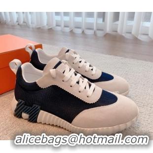 Top Design Hermes Bouncing Sneakers in Mesh and Suede Navy Blue/Light Grey 020880