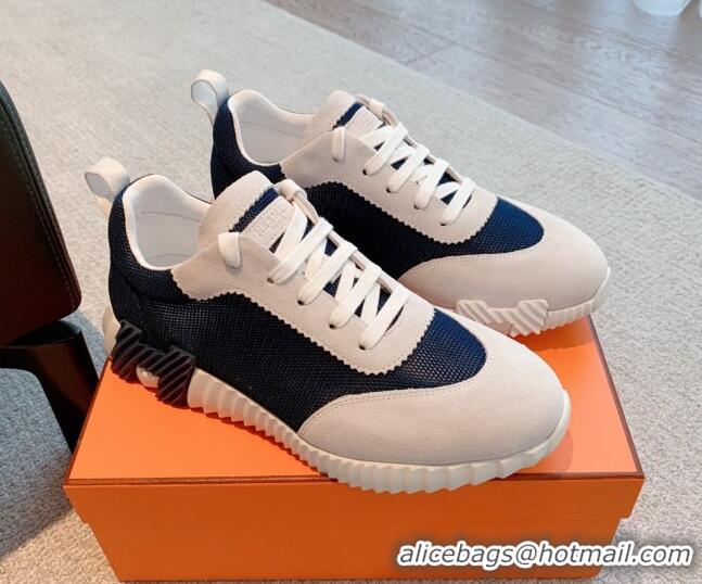 Top Design Hermes Bouncing Sneakers in Mesh and Suede Navy Blue/Light Grey 020880