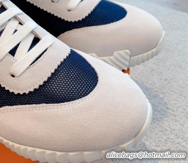 Top Design Hermes Bouncing Sneakers in Mesh and Suede Navy Blue/Light Grey 020880