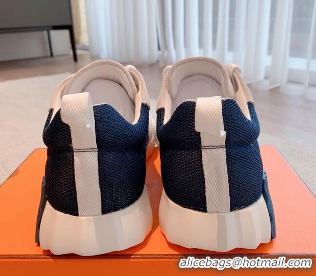 Top Design Hermes Bouncing Sneakers in Mesh and Suede Navy Blue/Light Grey 020880