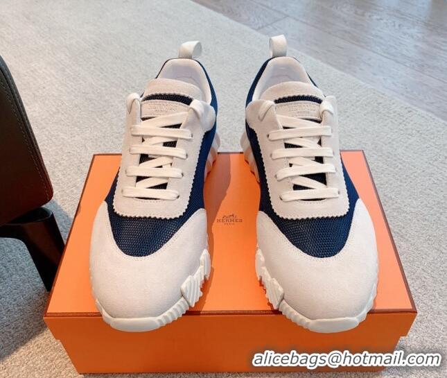 Top Design Hermes Bouncing Sneakers in Mesh and Suede Navy Blue/Light Grey 020880