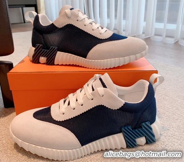 Top Design Hermes Bouncing Sneakers in Mesh and Suede Navy Blue/Light Grey 020880