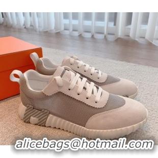 Best Product Hermes Bouncing Sneakers in Mesh and Suede Dark Grey 020882