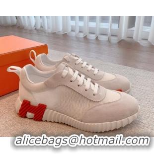 Shop Duplicate Hermes Bouncing Sneakers in Mesh and Suede White 020884