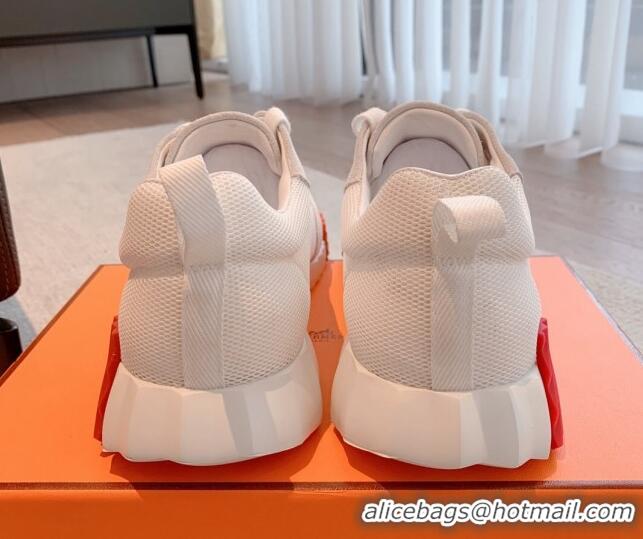 Shop Duplicate Hermes Bouncing Sneakers in Mesh and Suede White 020884