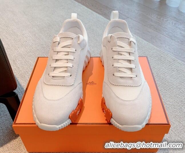 Shop Duplicate Hermes Bouncing Sneakers in Mesh and Suede White 020884