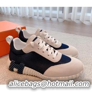 Top Grade Hermes Bouncing Sneakers in Mesh and Suede Navy Blue 020885