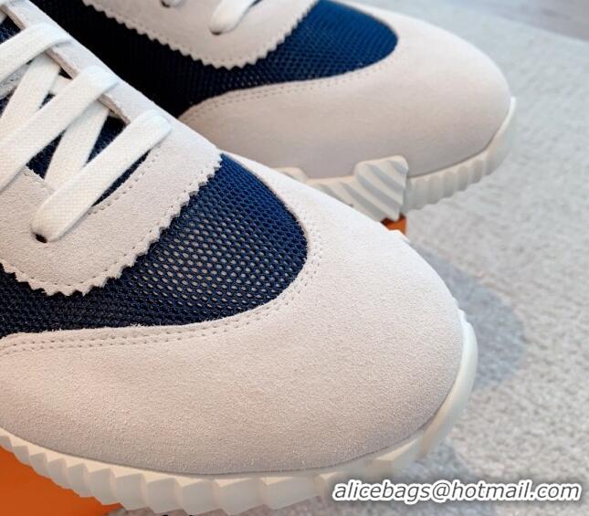 Top Grade Hermes Bouncing Sneakers in Mesh and Suede Navy Blue 020885