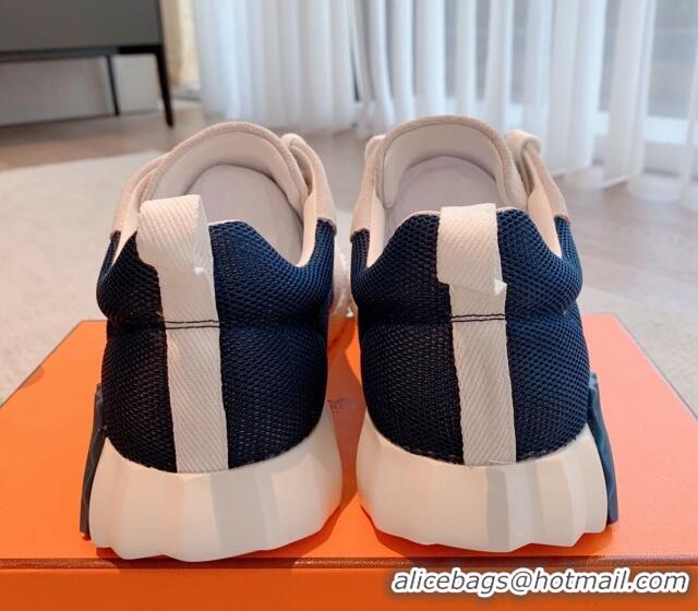 Top Grade Hermes Bouncing Sneakers in Mesh and Suede Navy Blue 020885