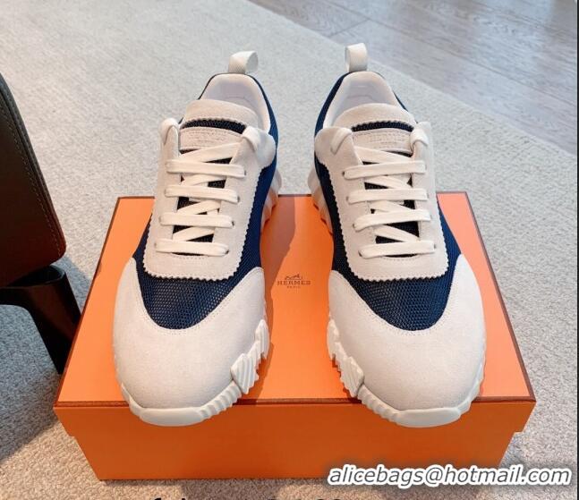 Top Grade Hermes Bouncing Sneakers in Mesh and Suede Navy Blue 020885