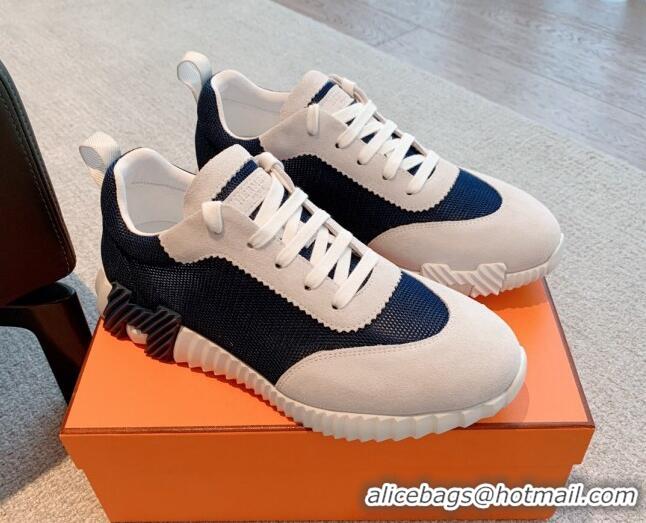 Top Grade Hermes Bouncing Sneakers in Mesh and Suede Navy Blue 020885