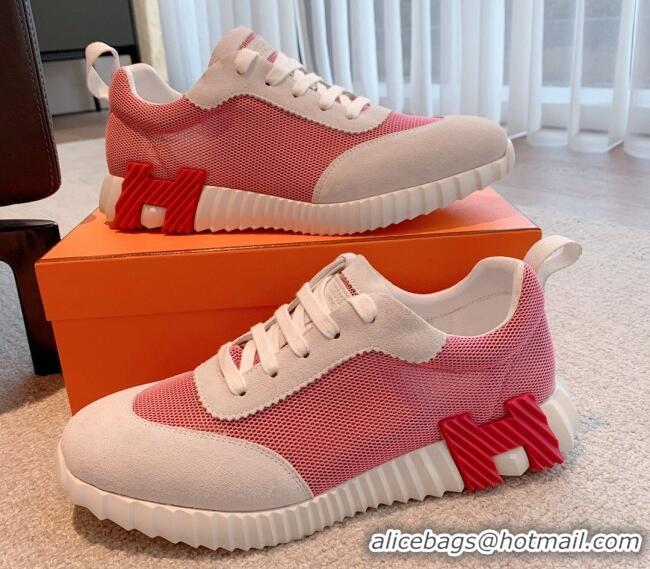 Low Price Hermes Bouncing Sneakers in Mesh and Suede Pink 020888