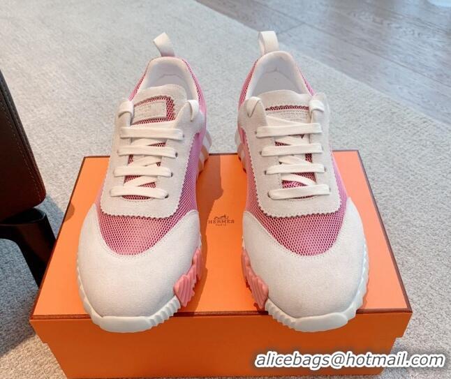 Low Price Hermes Bouncing Sneakers in Mesh and Suede Pink 020888