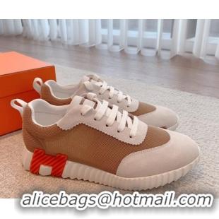 Luxury Hermes Bouncing Sneakers in Mesh and Suede Brown 020889