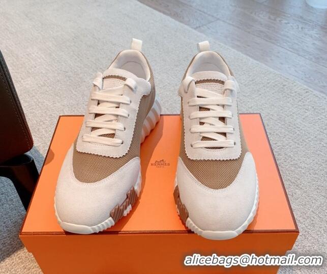 Luxury Hermes Bouncing Sneakers in Mesh and Suede Brown 020889