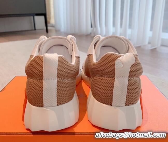 Luxury Hermes Bouncing Sneakers in Mesh and Suede Brown 020889