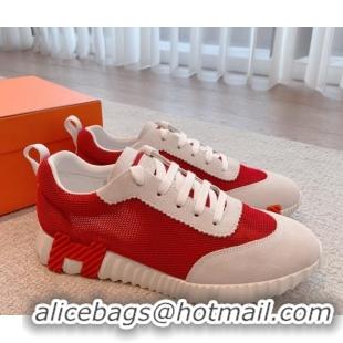 Good Quality Hermes Bouncing Sneakers in Mesh and Suede Red 020890