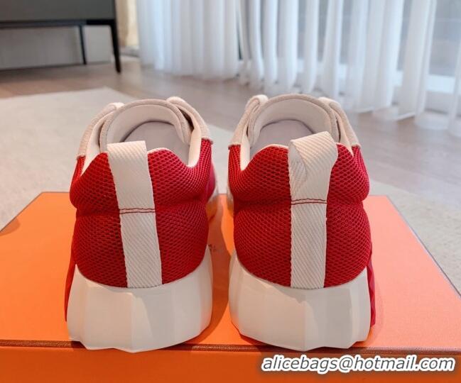 Good Quality Hermes Bouncing Sneakers in Mesh and Suede Red 020890