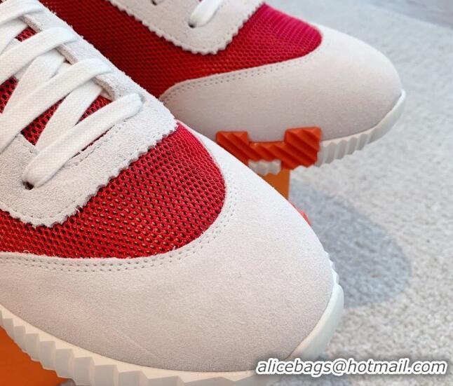 Good Quality Hermes Bouncing Sneakers in Mesh and Suede Red 020890