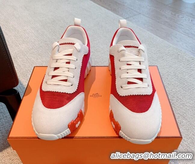 Good Quality Hermes Bouncing Sneakers in Mesh and Suede Red 020890