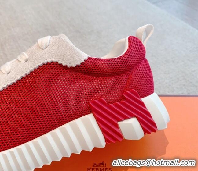 Good Quality Hermes Bouncing Sneakers in Mesh and Suede Red 020890