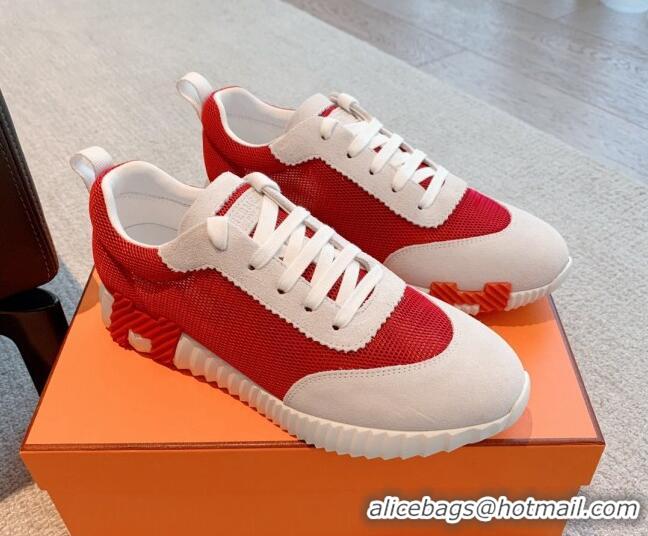 Good Quality Hermes Bouncing Sneakers in Mesh and Suede Red 020890