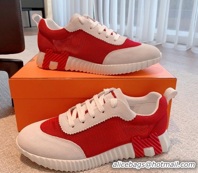 Good Quality Hermes Bouncing Sneakers in Mesh and Suede Red 020890