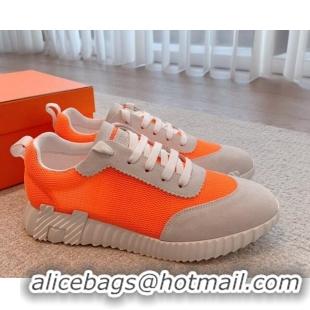 Pretty Style Hermes Bouncing Sneakers in Mesh and Suede Neon Orange 020891