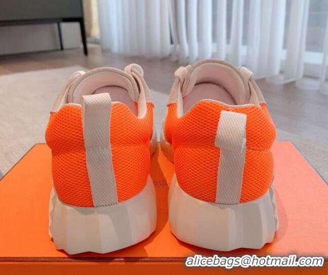 Pretty Style Hermes Bouncing Sneakers in Mesh and Suede Neon Orange 020891