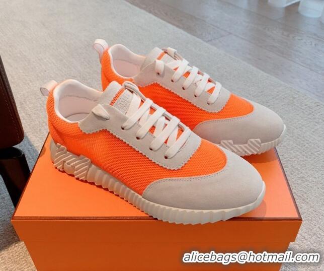 Pretty Style Hermes Bouncing Sneakers in Mesh and Suede Neon Orange 020891