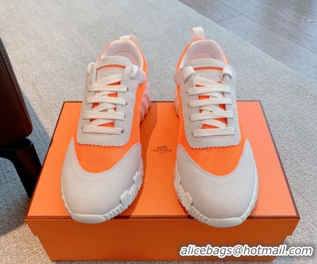 Pretty Style Hermes Bouncing Sneakers in Mesh and Suede Neon Orange 020891