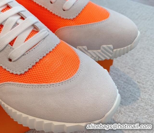 Pretty Style Hermes Bouncing Sneakers in Mesh and Suede Neon Orange 020891