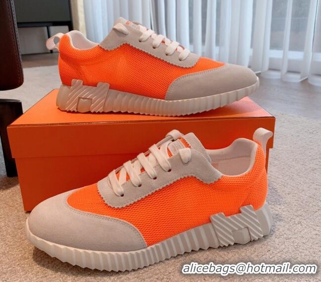 Pretty Style Hermes Bouncing Sneakers in Mesh and Suede Neon Orange 020891