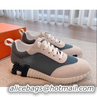 Good Looking Hermes Bouncing Sneakers in Mesh and Suede Denim Blue 020892