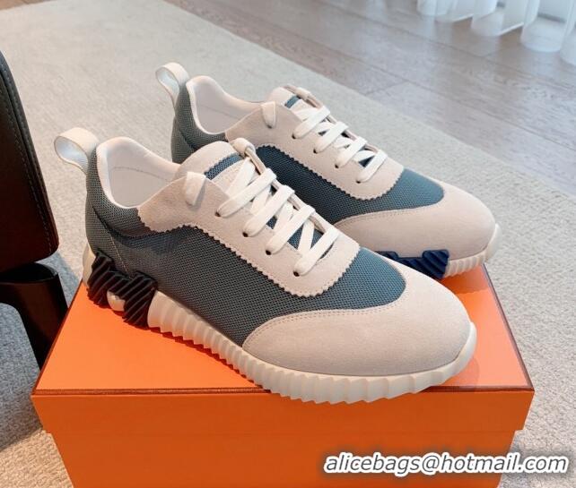 Good Looking Hermes Bouncing Sneakers in Mesh and Suede Denim Blue 020892