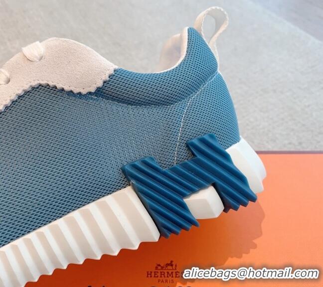 Good Looking Hermes Bouncing Sneakers in Mesh and Suede Denim Blue 020892