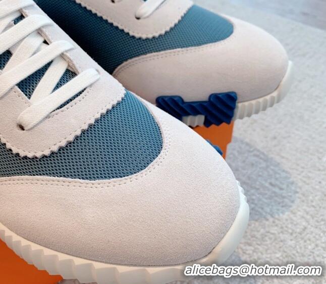 Good Looking Hermes Bouncing Sneakers in Mesh and Suede Denim Blue 020892