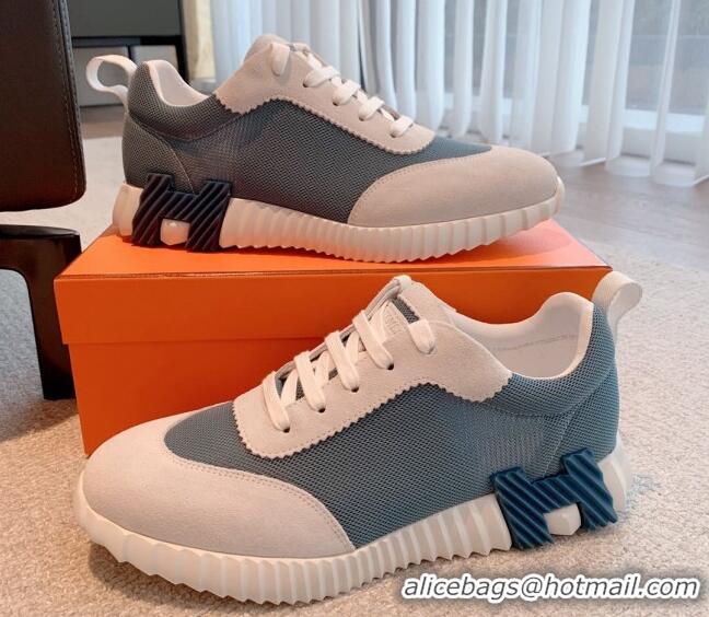 Good Looking Hermes Bouncing Sneakers in Mesh and Suede Denim Blue 020892