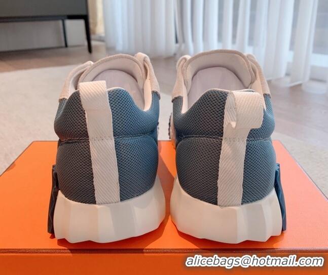 Good Looking Hermes Bouncing Sneakers in Mesh and Suede Denim Blue 020892