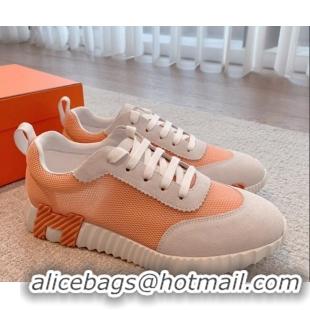 Stylish Hermes Bouncing Sneakers in Mesh and Suede Peachy Pink 020893