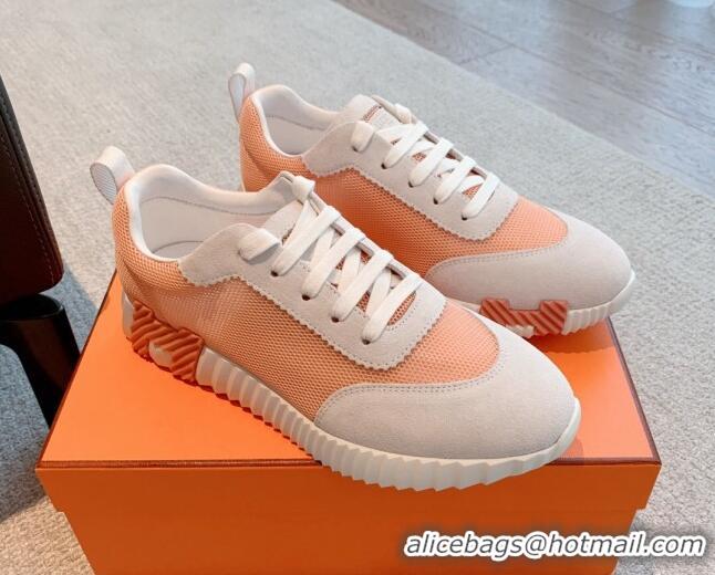 Stylish Hermes Bouncing Sneakers in Mesh and Suede Peachy Pink 020893