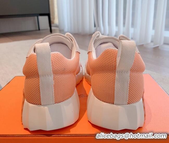 Stylish Hermes Bouncing Sneakers in Mesh and Suede Peachy Pink 020893