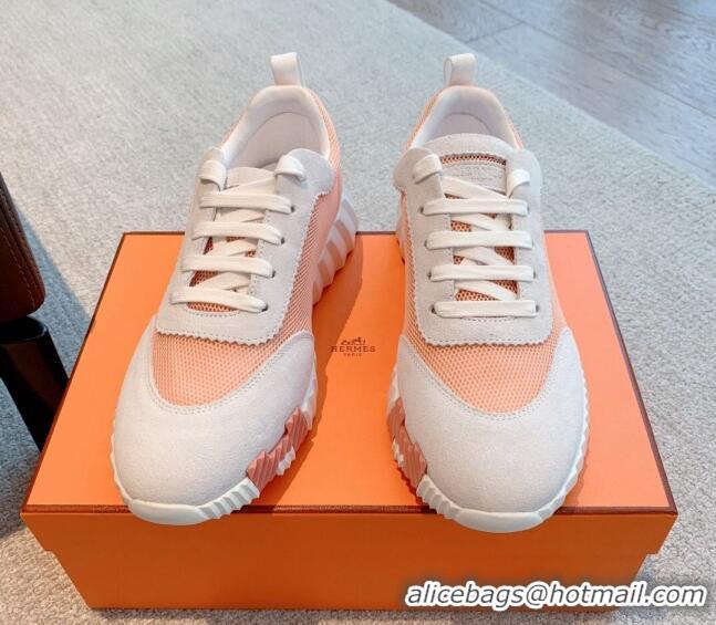 Stylish Hermes Bouncing Sneakers in Mesh and Suede Peachy Pink 020893