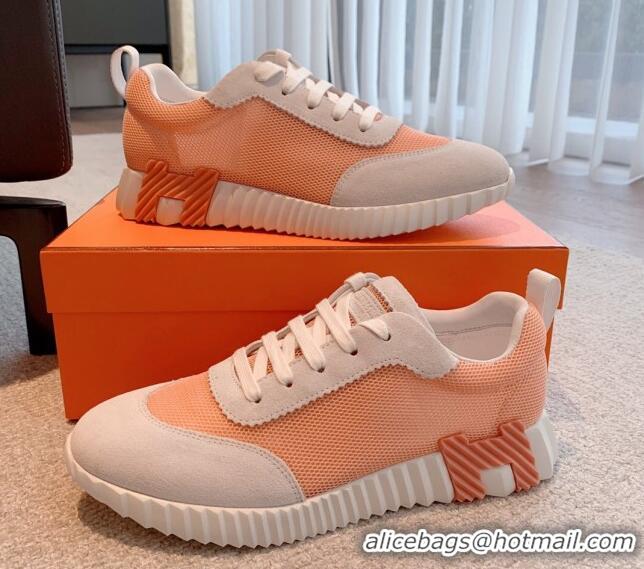 Stylish Hermes Bouncing Sneakers in Mesh and Suede Peachy Pink 020893