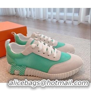 Grade Quality Hermes Bouncing Sneakers in Mesh and Suede Light Green 020894