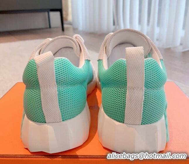 Grade Quality Hermes Bouncing Sneakers in Mesh and Suede Light Green 020894