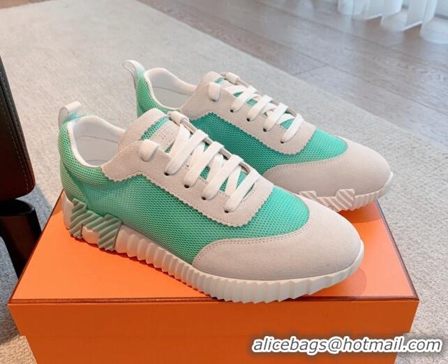 Grade Quality Hermes Bouncing Sneakers in Mesh and Suede Light Green 020894